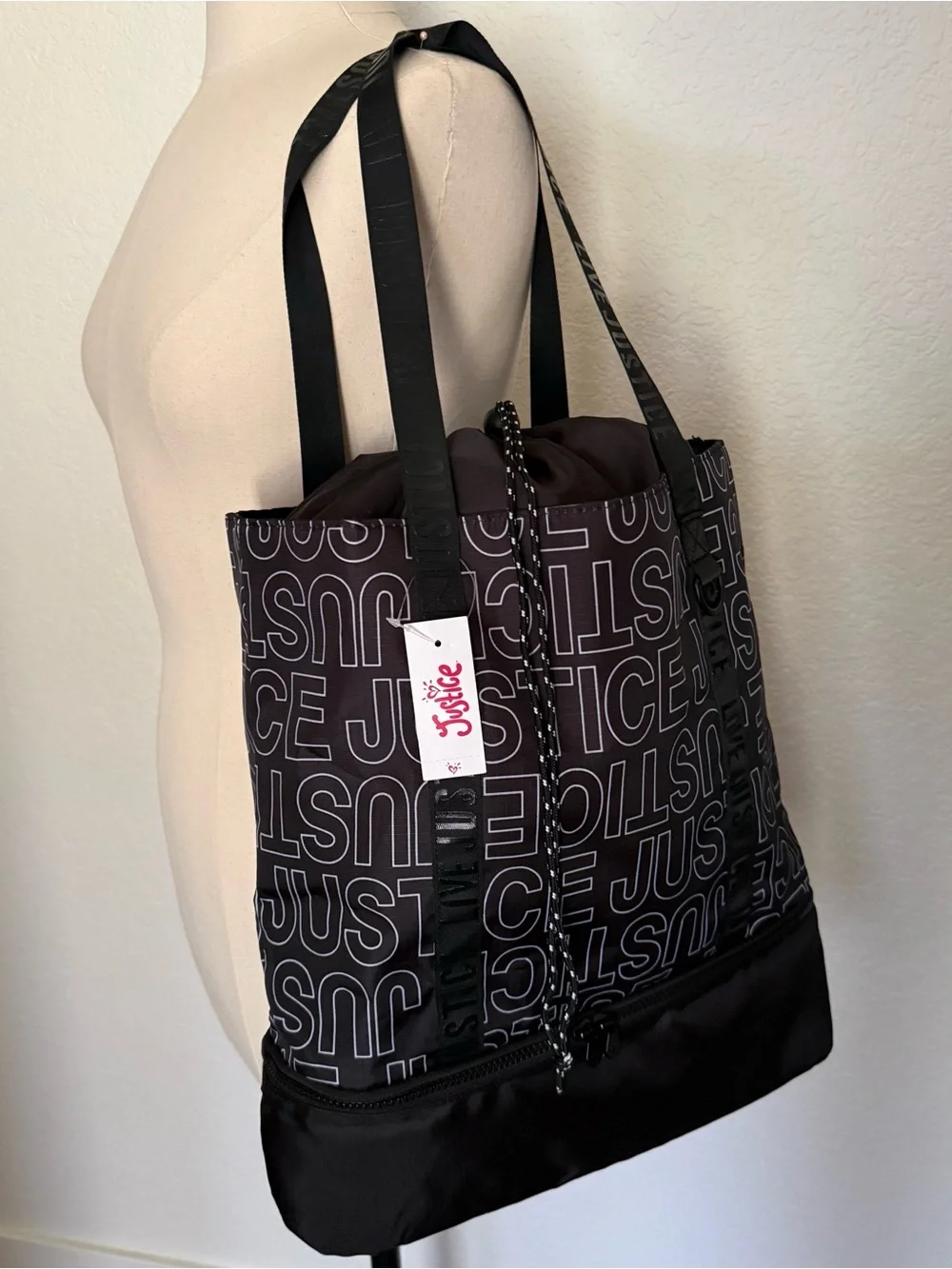Justice Logo Drawstring Sport/Dance/ Travel Tote NWT